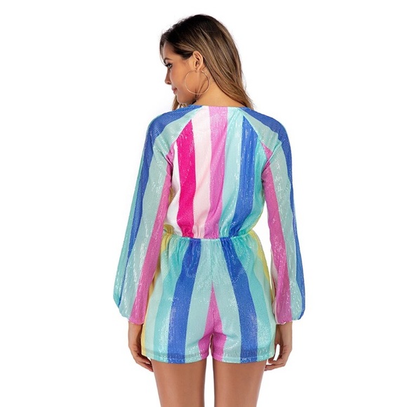 New Pastel Rainbow Sequin Romper - Picture 7 of 8